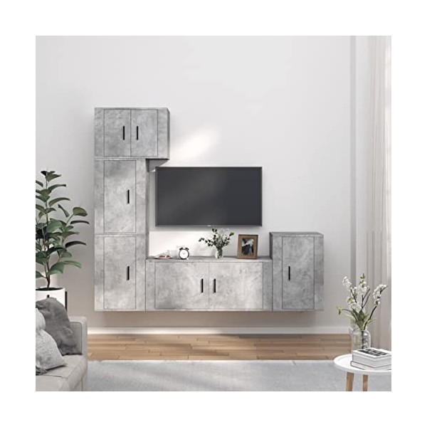 ARKEM Ensemble de Meubles TV 5 pcs Gris béton Bois dingénierie,Meuble TV Longueur,Meuble Bas Salon,Meubles De Salon TV