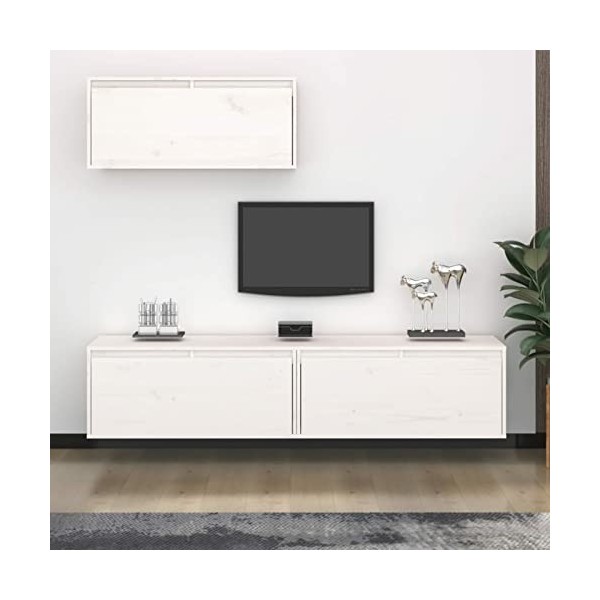 Camerina Meubles TV 3 pcs Blanc Bois Massif de pin,Meuble TV,Meuble TV Moderne,Meuble de Salon