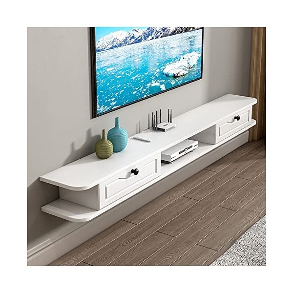 ROLTIN Meuble TV Flottant, Meuble TV Mural, Console multimédia, étagères de Rangement, avec Trous pour câbles, pour Chambre à