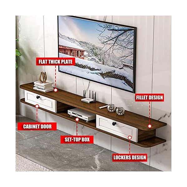 ROLTIN Meuble TV Flottant, Meuble TV Mural, Console multimédia, étagères de Rangement, avec Trous pour câbles, pour Chambre à