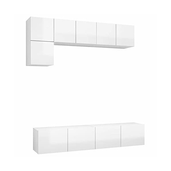 CIADAZ Ensemble de Meuble TV 5 pcs Blanc Brillant Aggloméré,Meuble TV,Table Basse Couleurs,Table Basse Salon Meuble TV