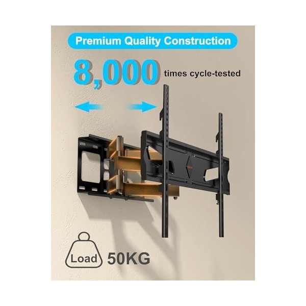 Support TV Mural pour Télévision Plat et Incurvé LCD LED 37-75 Pouces WHYFONE Fixation Murale TV Inclinable et Orientable ave