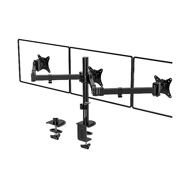 MounTeck Support Ecran PC 3 pour 17-24 Pouces écran Plat & incurvé, vesa 75x75 100x100 Support Triple Ecran, 7 kg/Bras, Auppo