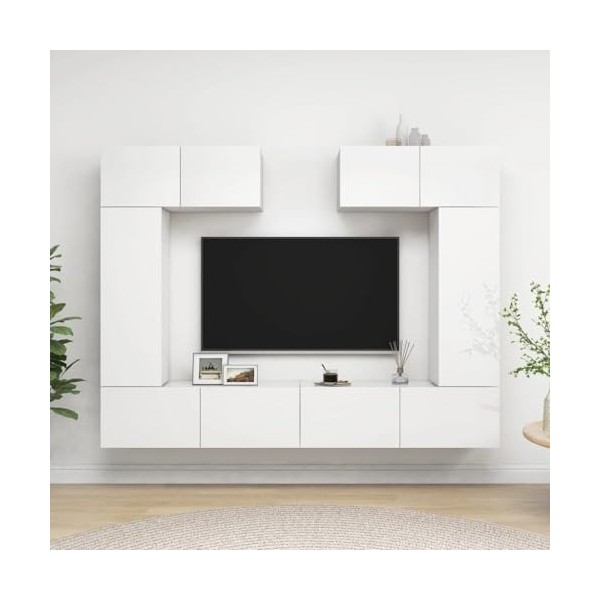 Générique Ensemble de Meuble TV 6 pcs Blanc Brillant Aggloméré,82.3 KG,3079329, Meubles, Meubles TV