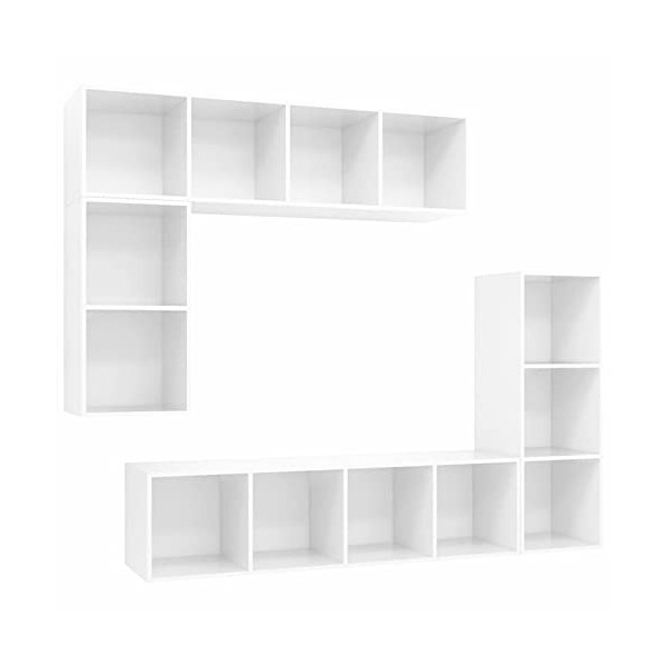 JUNZAI Ensemble de Meubles TV 4 pcs Blanc Brillant Bois dingénierie,Meuble TV,Table Basse Couleurs,Table Basse Salon Meuble 