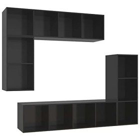 ARKEM Ensemble de Meubles TV 4 pcs Noir Brillant Bois dingénierie,Table Basse Salon Meuble TV,Meuble TV,Table Basse Couleurs