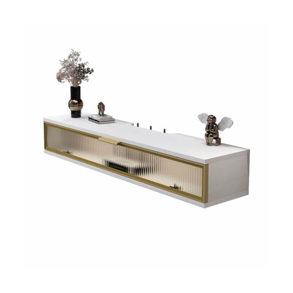 Meuble TV Flottant Mural Étagère de meuble TV flottante avec porte, boîte de rangement murale for prise de routeur WiFi TV, c