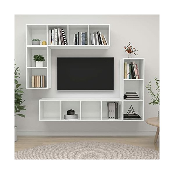ARKEM Ensemble de Meubles TV 4 pcs Blanc Brillant Bois dingénierie,Meuble TV,Table Basse Couleurs,Table Basse Salon Meuble T