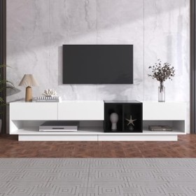 RCBDBSM Meuble TV 190cm, Buffet Salon, Meuble TV en Blanc Brillant et Noir, Meuble TV 190 x 40 x 42 cm avec 3 tiroirs & 2 Com
