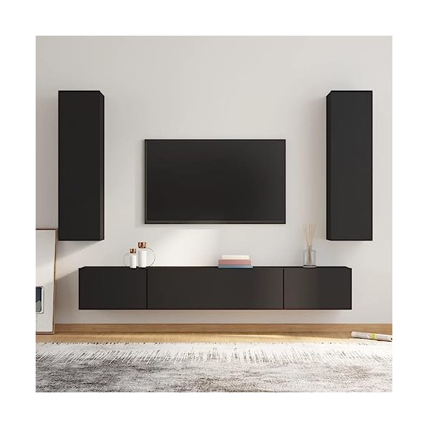 BaraSh Ensemble de Meubles TV 4 pcs Noir Bois dingénierie,Meuble TV,Table Basse Salon Meuble TV,Table Basse LED Couleurs
