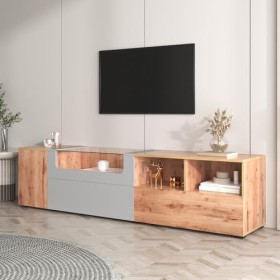 Meuble Mural Moderne Meuble TV Meuble Bas 190 cm Buffet en Bois Meuble de Salon Industriel avec éclairage LED 16 Couleurs ré