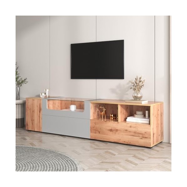Meuble Mural Moderne Meuble TV Meuble Bas 190 cm Buffet en Bois Meuble de Salon Industriel avec éclairage LED 16 Couleurs ré