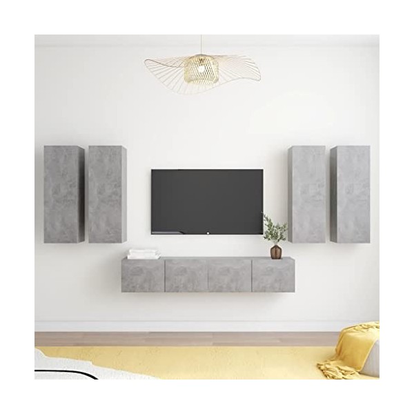 Générique Ensemble de Meuble TV 6 pcs Gris béton Aggloméré,76.8 KG,3079100, Meubles, Meubles TV