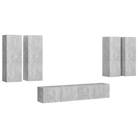 Générique Ensemble de Meuble TV 6 pcs Gris béton Aggloméré,76.8 KG,3079100, Meubles, Meubles TV