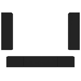 ZEYUAN Ensemble de Meubles TV 4 pcs Noir Bois dingénierie,Meuble TV,Table Basse Salon Meuble TV,Table Basse LED Couleurs