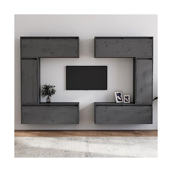 Générique Meubles TV 6 pcs Gris Bois Massif de pin,53.8 KG,3100201, Meubles, Meubles TV