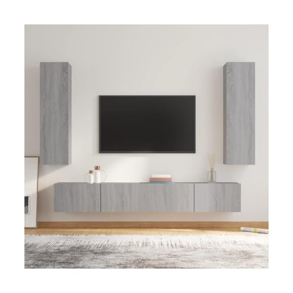 ZEYUAN Ensemble de Meubles TV 4 pcs Sonoma Gris Bois dingénierie,Meuble TV,Table Basse Salon Meuble TV,Table Basse LED Coule