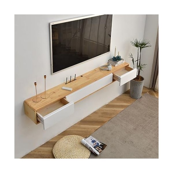 Meuble Tele Mural, Meuble TV Suspendu, Moderne Meuble Television Bois Étroit Table TV Salon Banc TV avec Tiroirs Color : Log