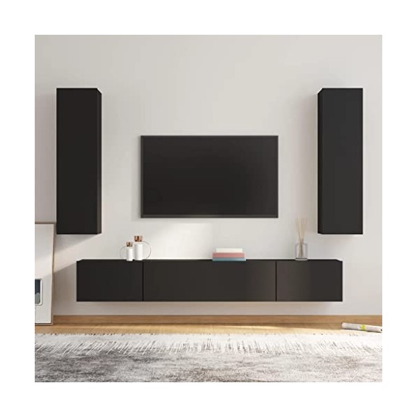 Camerina Ensemble de Meubles TV 4 pcs Noir Bois dingénierie,Meuble TV,Table Basse Salon Meuble TV,Table Basse LED Couleurs