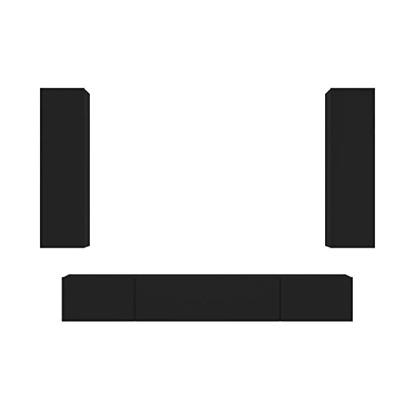 Camerina Ensemble de Meubles TV 4 pcs Noir Bois dingénierie,Meuble TV,Table Basse Salon Meuble TV,Table Basse LED Couleurs