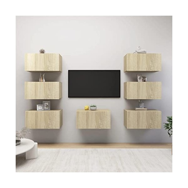 ZEYUAN Meubles TV 7 pcs Chêne Sonoma 30,5x30x60 cm Aggloméré,Meuble TV,Table Basse Salon Meuble TV,Table Basse LED Couleurs