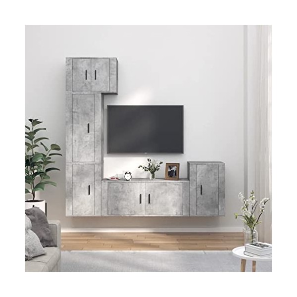 ARKEM Ensemble de Meubles TV 5 pcs Gris béton Bois dingénierie,Meuble Haut Salon,Meuble dangle TV,Meuble TV Étagère