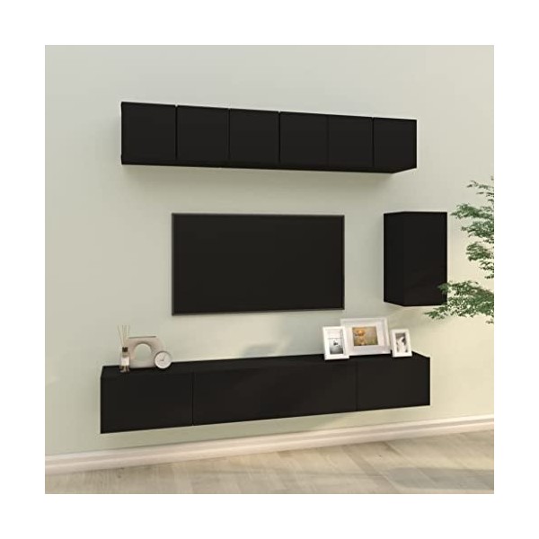 JUNZAI Ensemble de Meubles TV 6 pcs Noir Bois dingénierie,Meuble TV,Table Basse Salon Meuble TV,Table Basse LED Couleurs