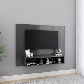 Meuble TV Suspendu | Style Elégance | Rangement matériel télé Audio Video Gaming | 120x23,5x90cm Gris Brillant