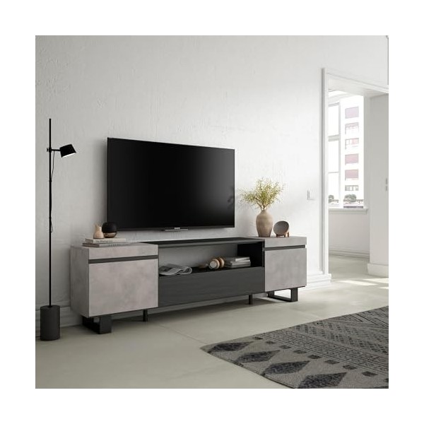 Skraut Home | Meuble TV | Banc Télé | Grand Espace de Rangement | 200x57x35cm | pour Les TV jusquà 80" | Design Industriel |