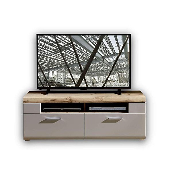 Stella Trading Plus 2 Meuble TV en Basalte avec Beau décor chêne – Meuble Bas de qualité supérieure pour Votre Salon – 140 x 