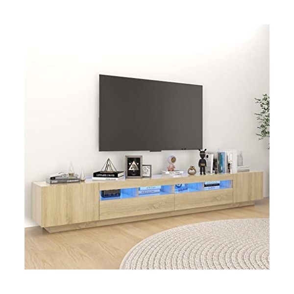 Higsose Meuble TV Salon avec Lumières LED RVB Chêne Sonoma 260x35x40 cm Aggloméré Armoire Multimédia Rangement Ample Ranger S