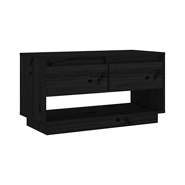 Camerina Meuble TV Noir 74x34x40 cm Bois de pin Massif,Meuble TV,Meuble TV Moderne,Meuble de Salon