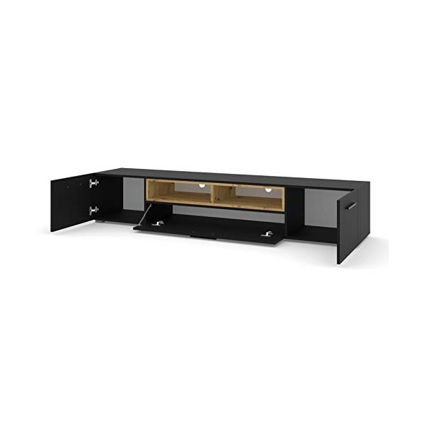 BIM Furniture Meuble TV Lowboard Anette 198 cm Commode Meuble sur pied Table TV Buffet Hi-Fi … noir mat + chêne artisan 