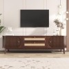 Meuble TV avec 2 Portes et 2 tiroirs, Meuble TV avec côtés en rotin, Meuble TV combiné Moderne pour Bureau de Salon, 170 L x 