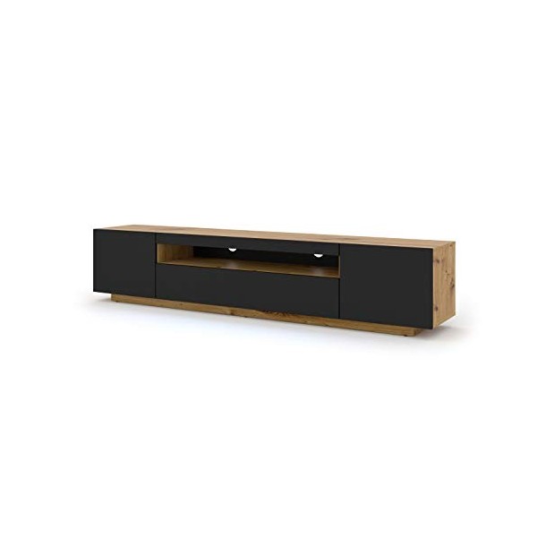 Lowboard Aura Armoire TV, 200 cm, à suspendre ou à poser, basse, buffet, meuble HiFi, table, chêne artisanal et noir mat, sa