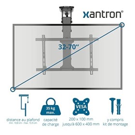 Xantron® DEHA-600E Support TV Plafond motorisé 32-70 Pouces et VESA 200x100 à 600x400mm - Max. 35kg - Support Tele Plafond - 