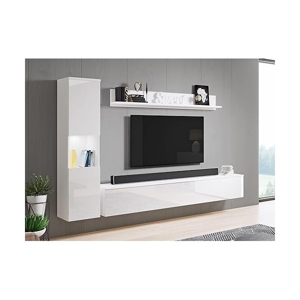 DECO IN PARIS Meuble TV Contemporain Finition Brillant avec LED-ELIOTE