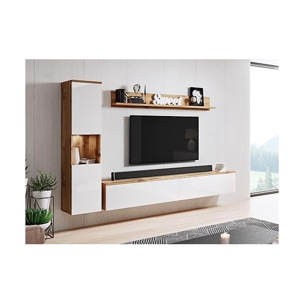 DECO IN PARIS Meuble TV Contemporain Finition Brillant avec LED-ELIOTE