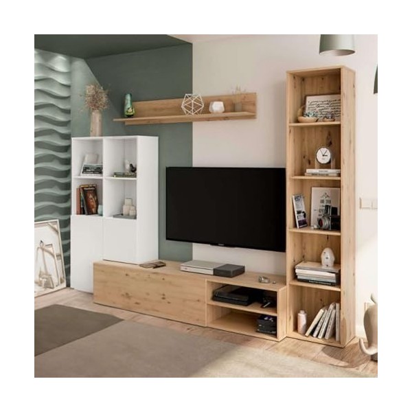 Habitdesign Meuble de salon Lyra avec rangement blanc Artik et chêne Nodi 241Cm Salle à manger Moderne Style Contemporain