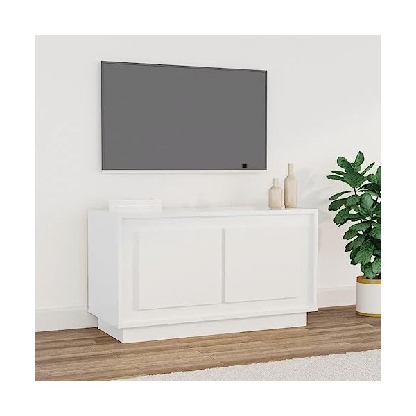 Meuble TV Blanc Brillant 80x35x45 cm Bois dingénierie - Meuble télé, Meuble TV Industriel, Meuble Chambre, Convient pour Sal