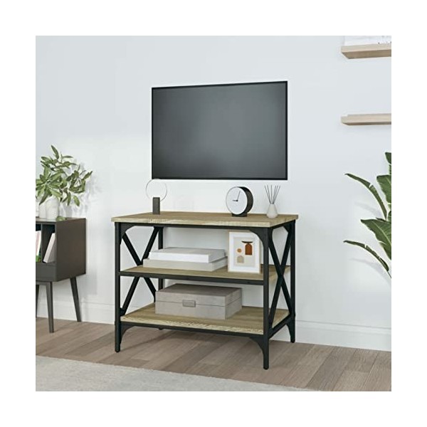 Tidyard Meuble TV de Style Industriel Meuble de Télévision Meuble de Rangement Chêne Sonoma 60x40x50 cm Bois dingénierie
