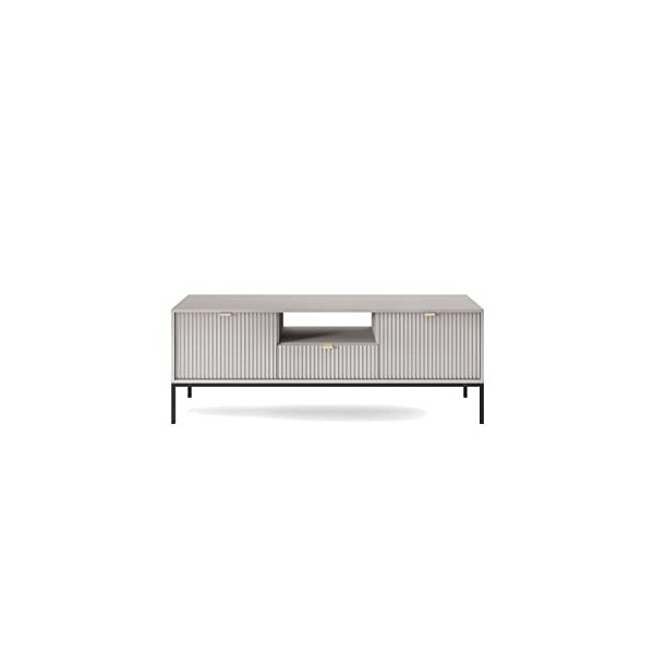 Elégant Meuble TV LAMELLI, Longueur 154 cm, pour Le Salon, Style Moderne, Couleur Grise
