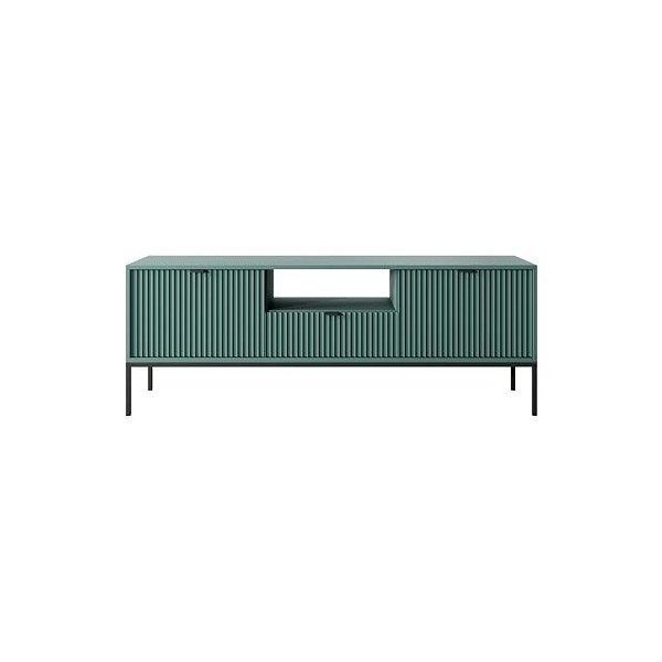 Elégant Meuble TV LAMELLI, Longueur 154 cm, pour Le Salon, Style Moderne, Couleur Grise