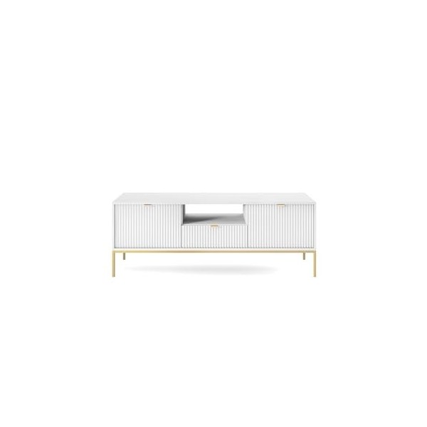 Elégant Meuble TV LAMELLI, Longueur 154 cm, pour Le Salon, Style Moderne, Couleur Grise