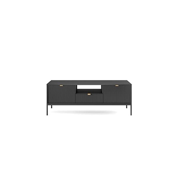 Elégant Meuble TV LAMELLI, Longueur 154 cm, pour Le Salon, Style Moderne, Couleur Grise