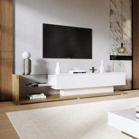 kubeier Meuble TV Blanc Brillant, Meuble TV, Commode avec éclairage LED et tiroirs, 170 x 36 x 38 cm, Meuble TV, étagère TV, 