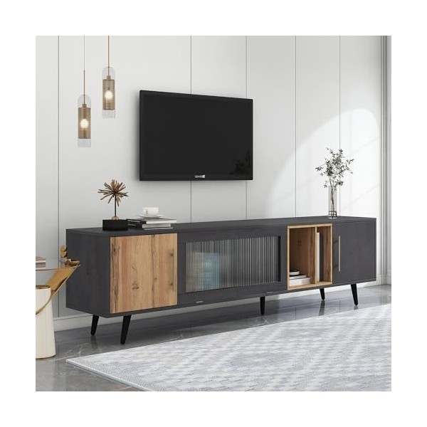 Meuble TV - Table TV jusquà 90 Pouces Buffet TV pour Salon 200 cm, Meuble Bas Table TV Buffet Commode, Bois foncé, Gris et G