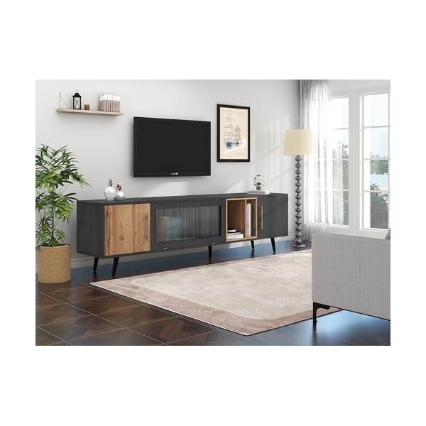 Meuble TV - Table TV jusquà 90 Pouces Buffet TV pour Salon 200 cm, Meuble Bas Table TV Buffet Commode, Bois foncé, Gris et G