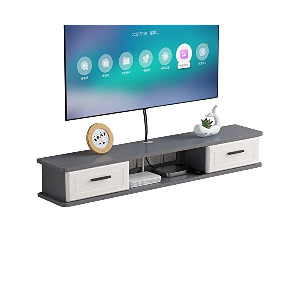 Meuble TV Mural Meuble TV Flottant avec 2 Portes, Console multimédia Murale avec Trous de câble, Meuble TV de Rangement pour 