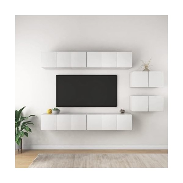 VEEKI Meuble TV, Meuble TV Suspendu, Meuble TV Blanc, Meuble TV Industriel, Meubles de Salon, Salon, Chambre, Cadre en Acier,